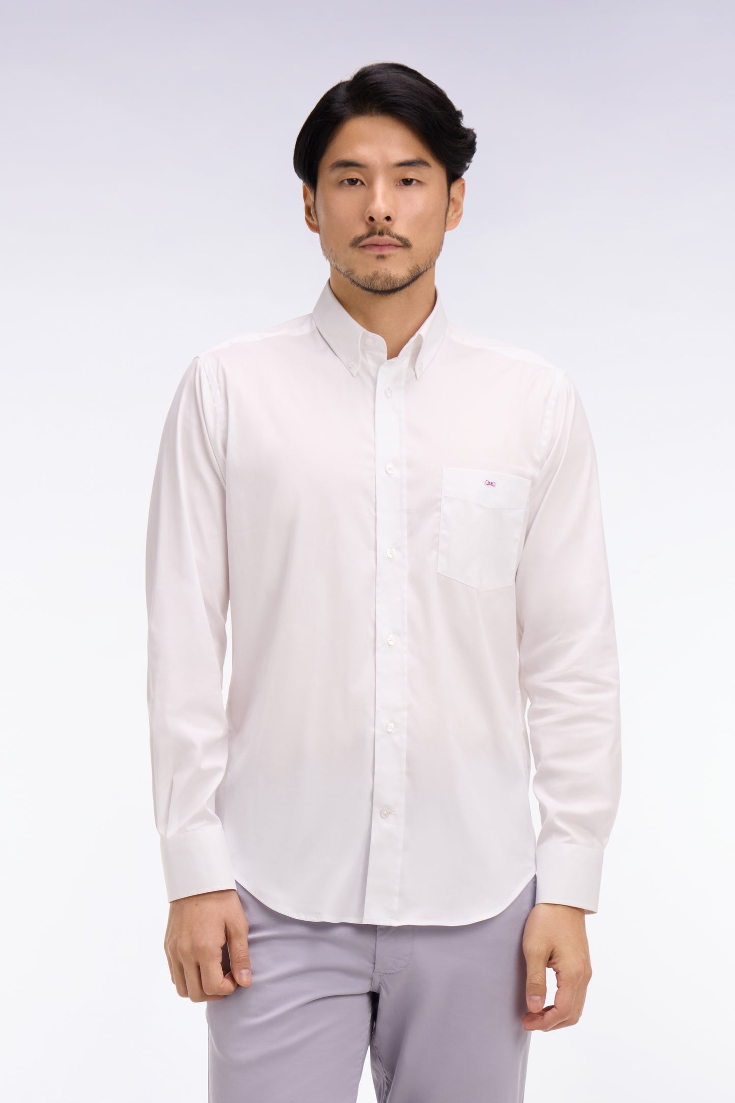 Regular fit white cotton blend shirt