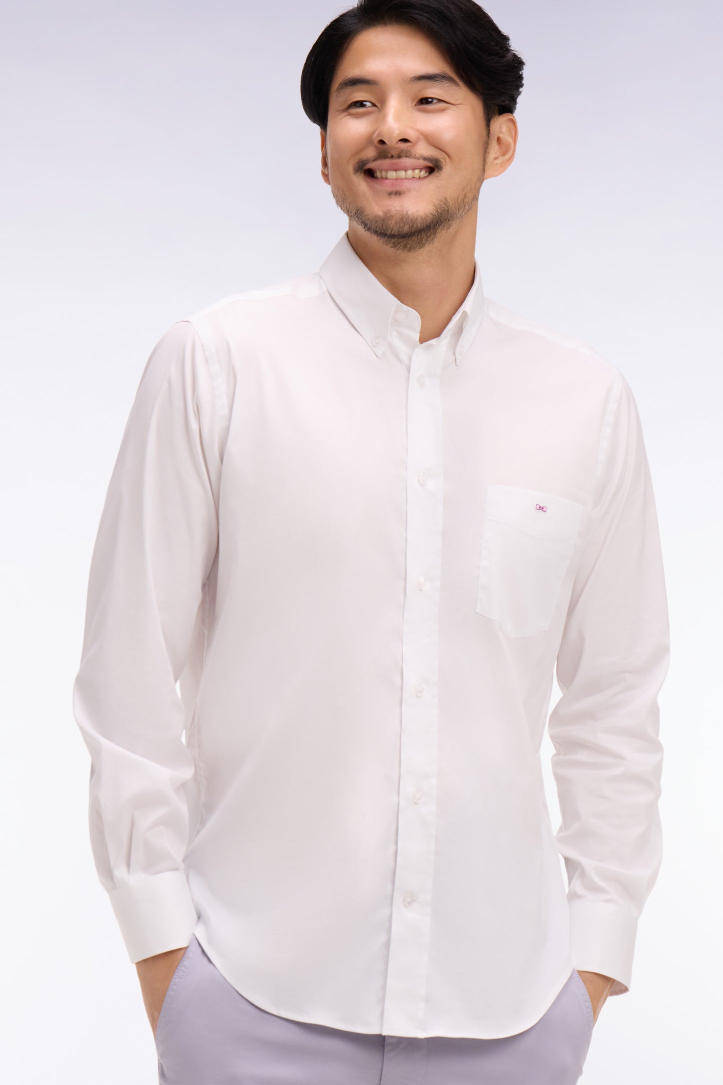 Regular fit white cotton blend shirt