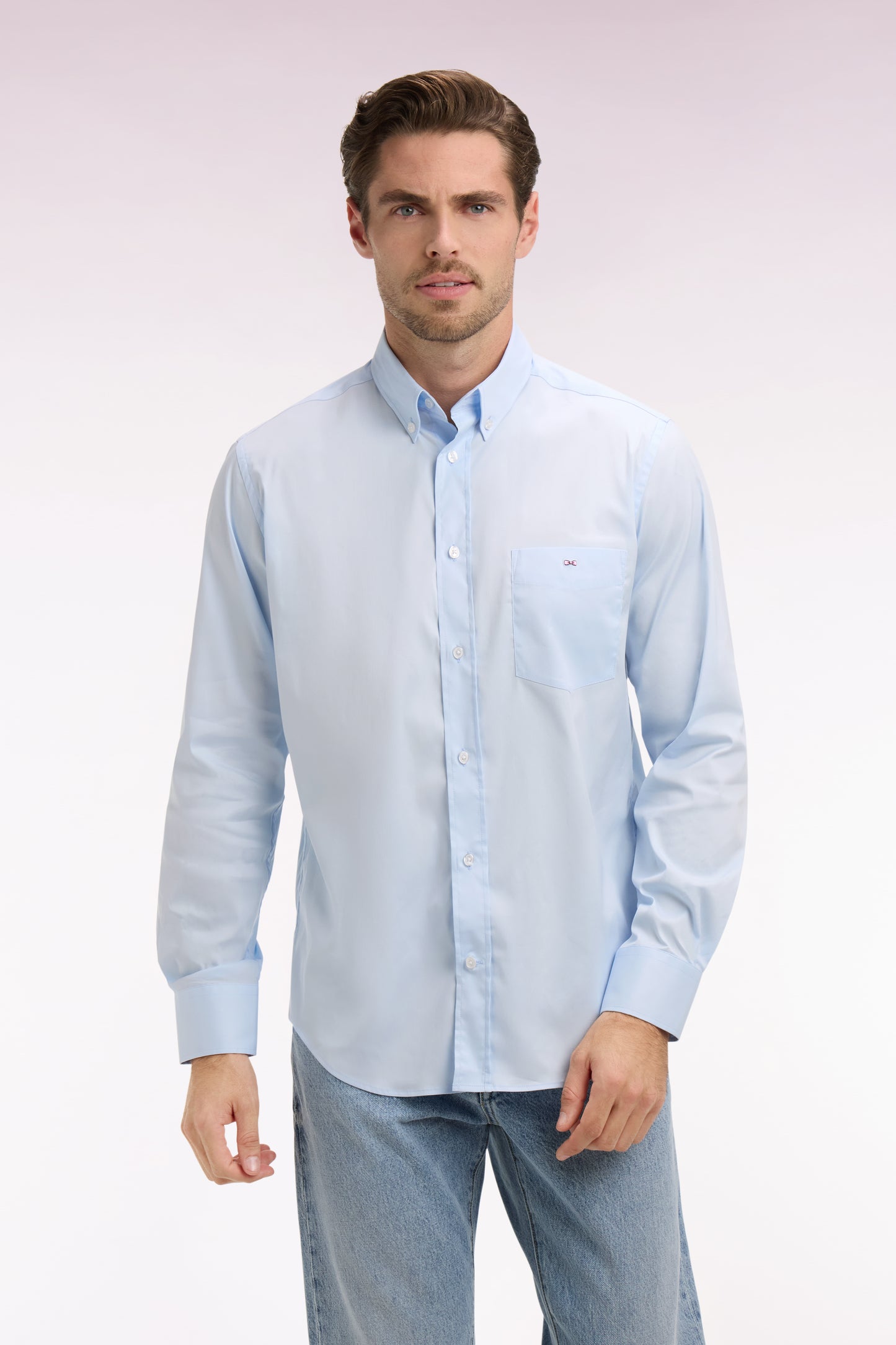Chemise en coton mélangé bleu ciel coupe regular