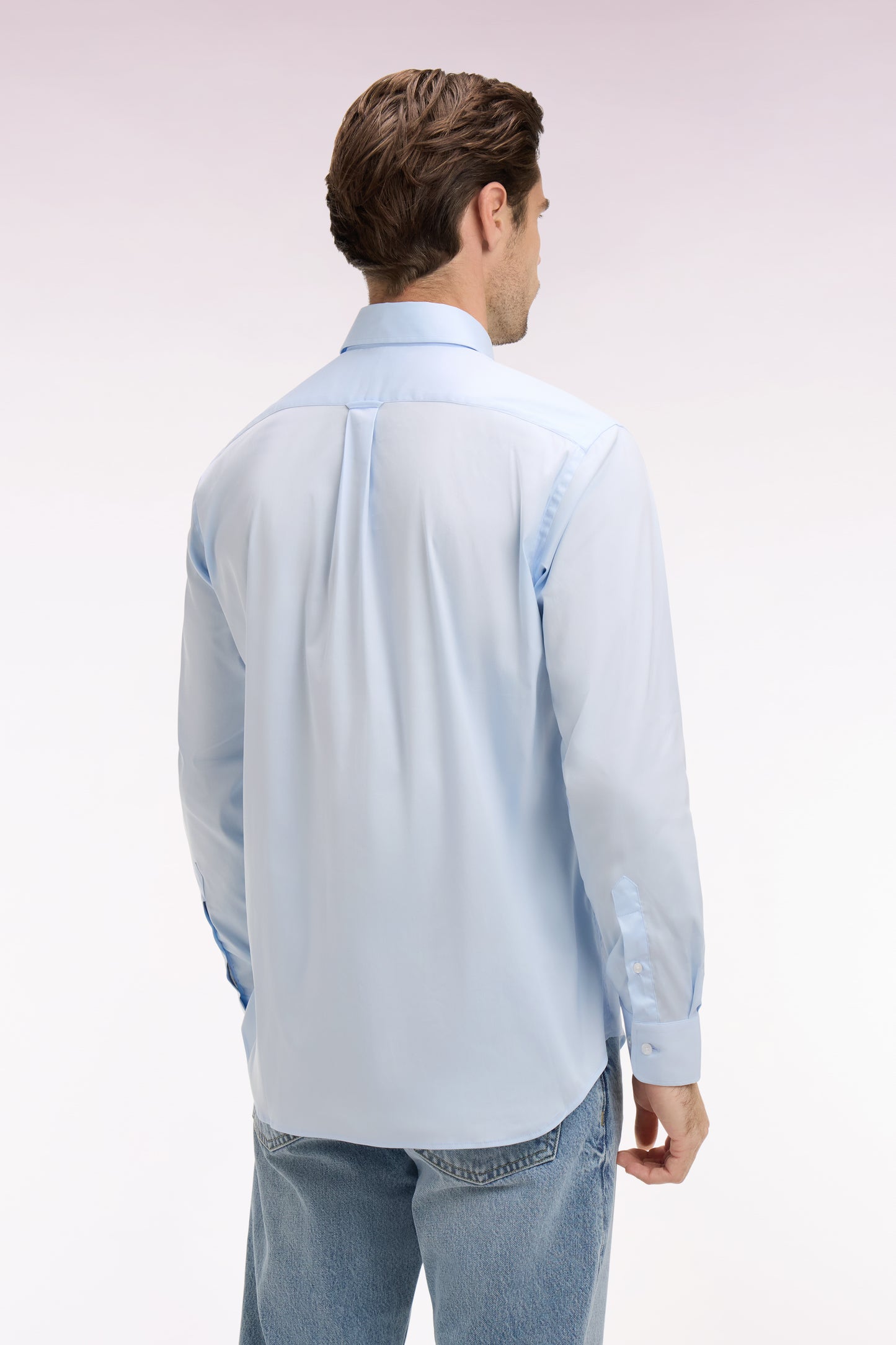 Chemise en coton mélangé bleu ciel coupe regular