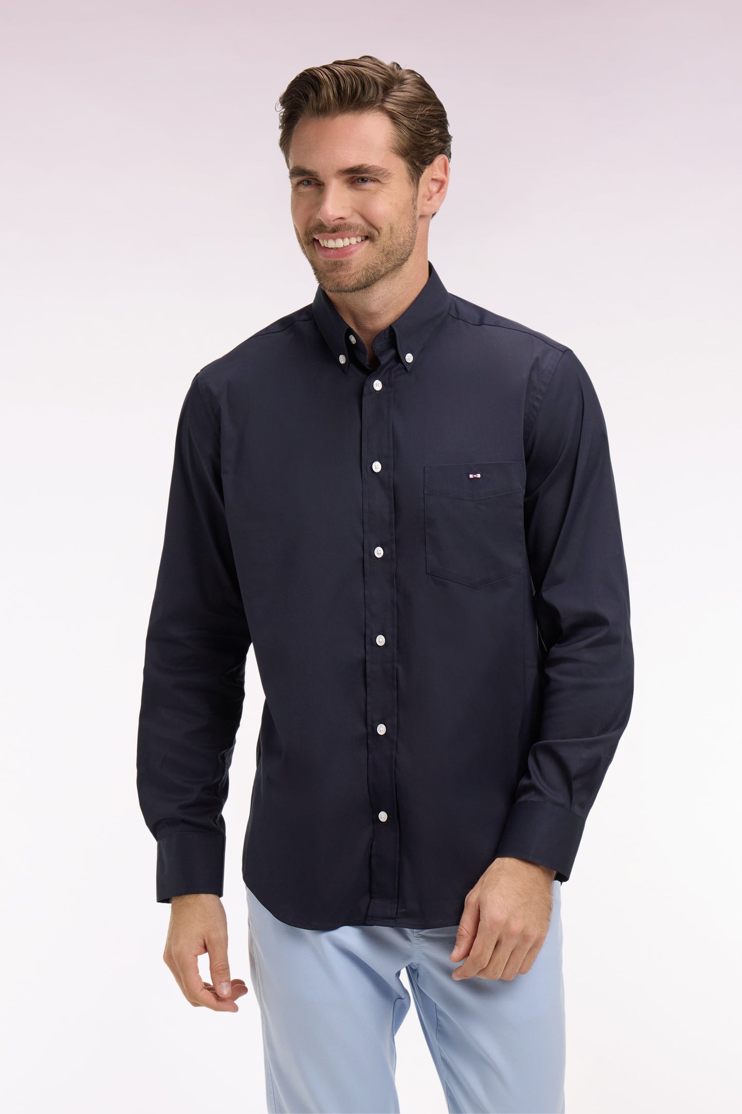 Chemise en coton mélangé marine coupe regular