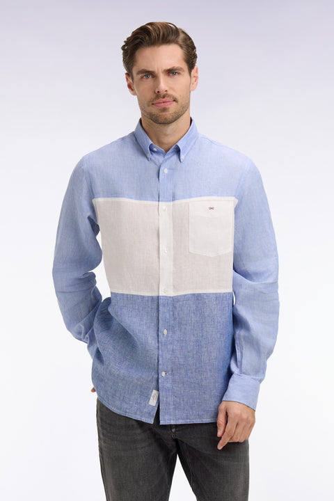 Chemise en lin bleu tricolore - Image 3