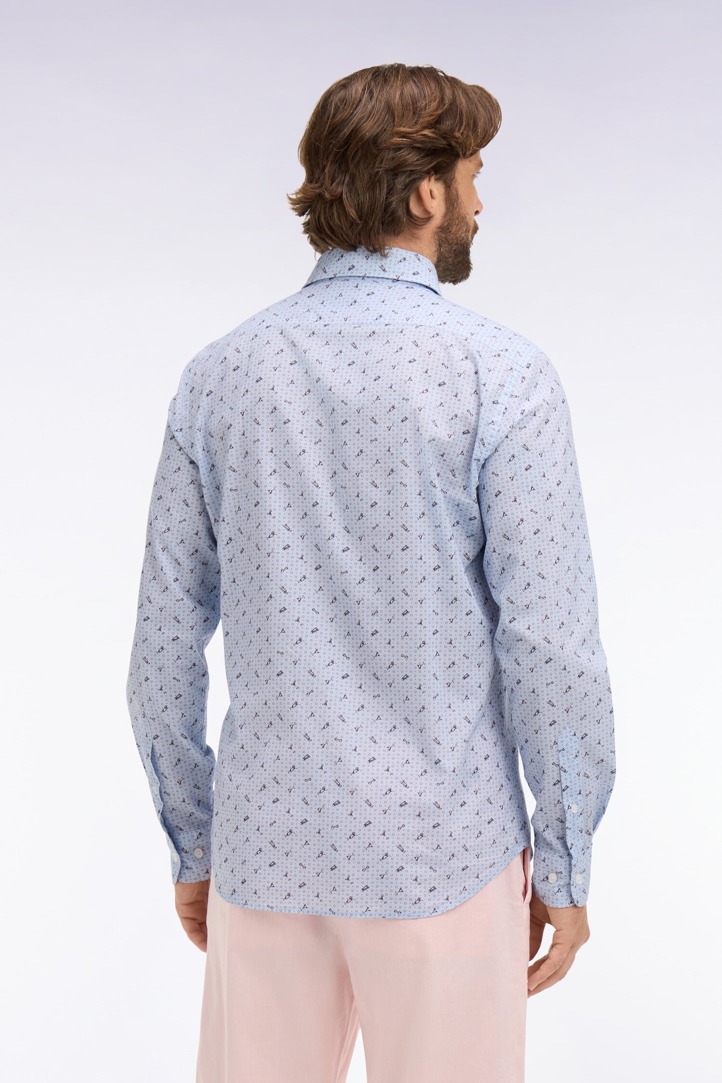 Chemise en popeline de coton bleu ciel à micromotifs coupe slim