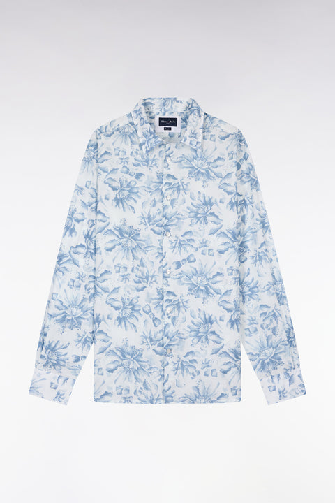 Chemise en popeline de coton italienne bleu ciel imprimé floral coupe regular - Image 2