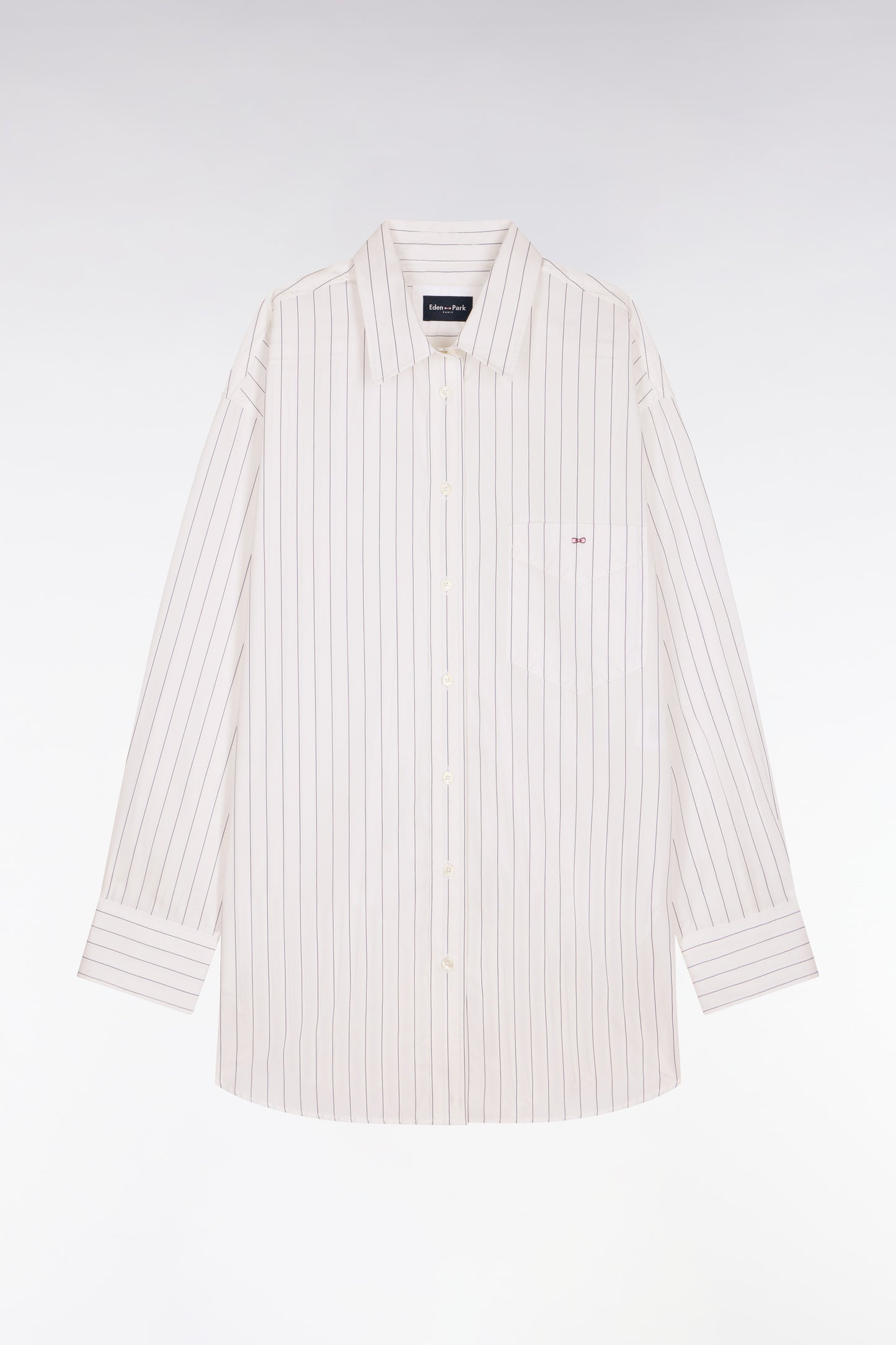 Chemise à fines rayures en popeline de coton blanche coupe oversized