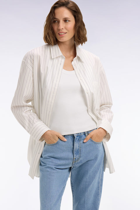 Chemise à fines rayures en popeline de coton blanche coupe oversized - Image 1