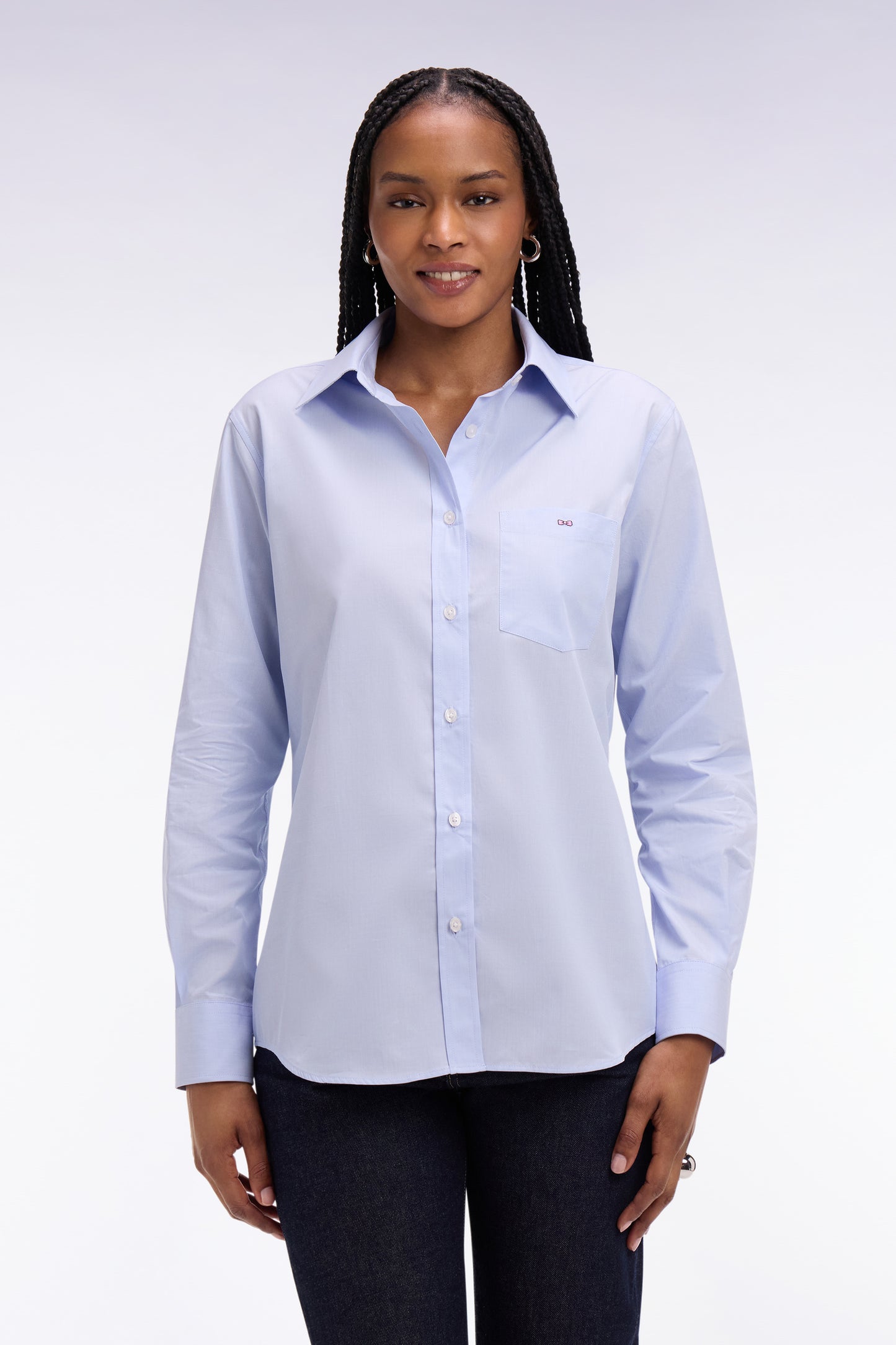 Chemise en popeline de coton ciel coupe slim