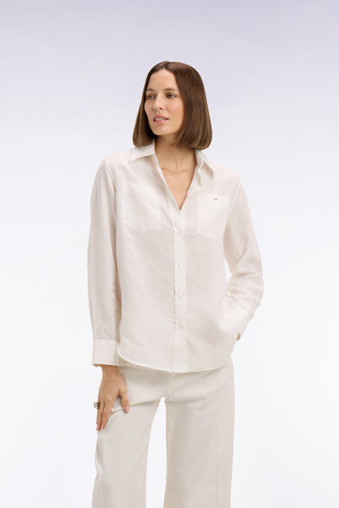 Chemise en lin blanc à poches plaquées - Image 1
