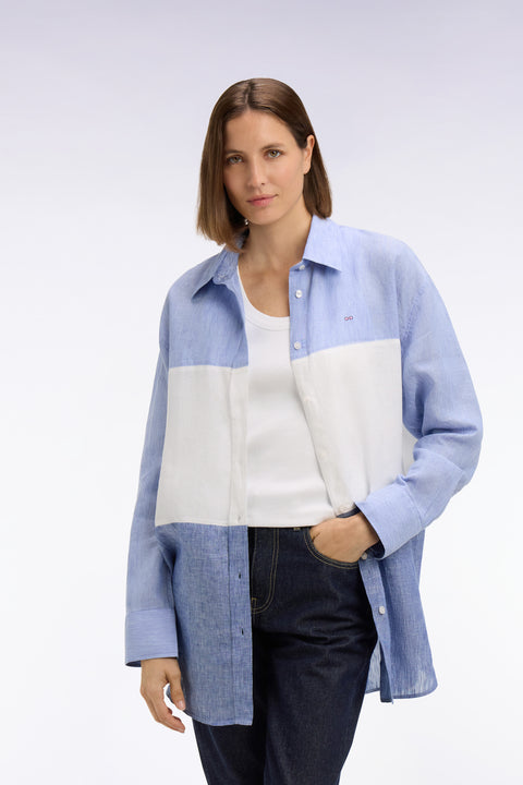 Chemise en lin colorblock bleu coupe oversized - Image 1