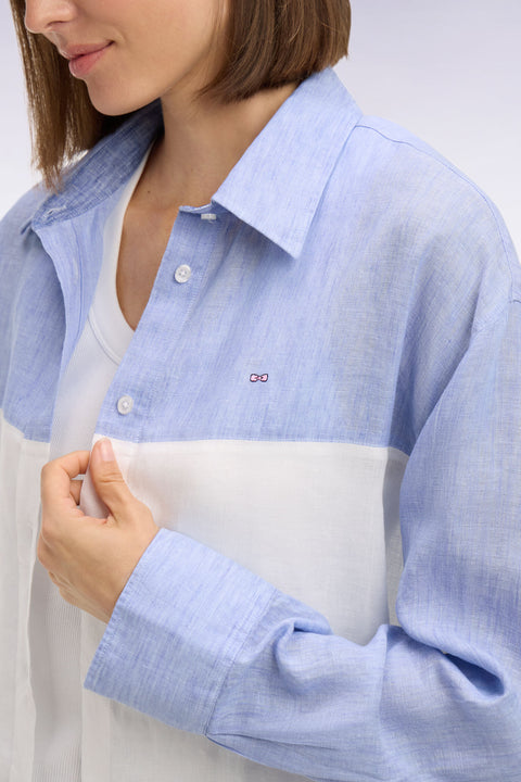 Chemise en lin colorblock bleu coupe oversized - Image 3