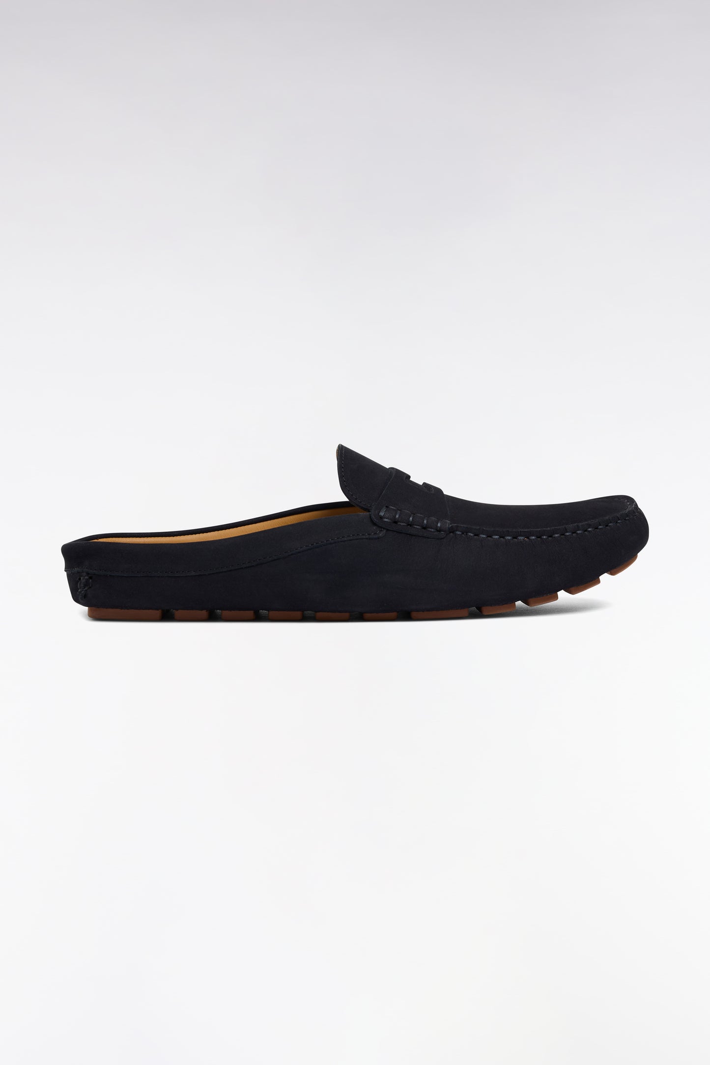 Navy leather penny loafer moccasins