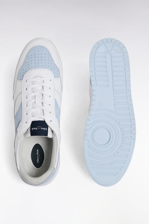 Sneakers bicolores en cuir lisse blanc et cuir suédé bleu ciel - Image 3