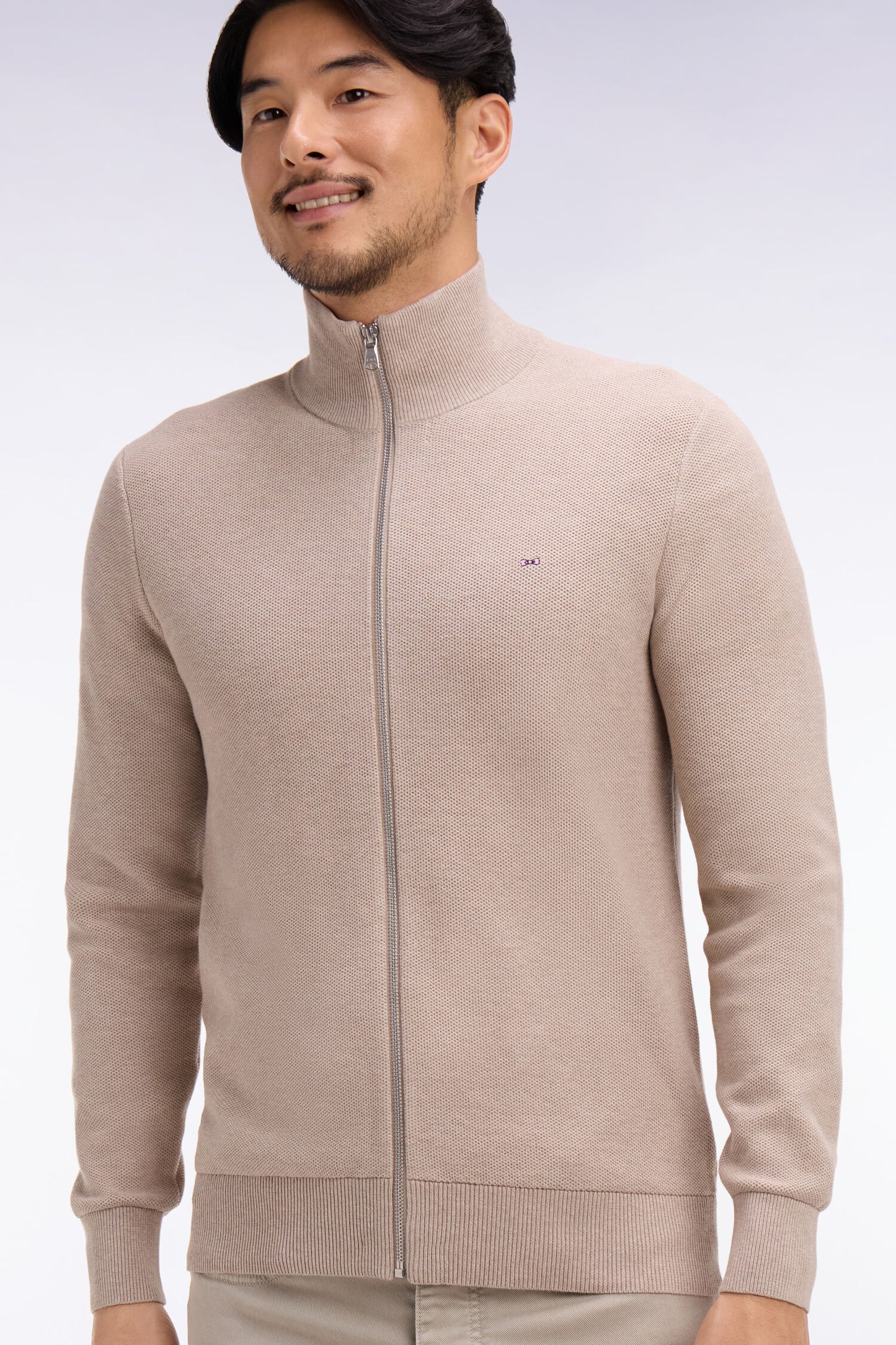 Cardigan zippé en coton beige