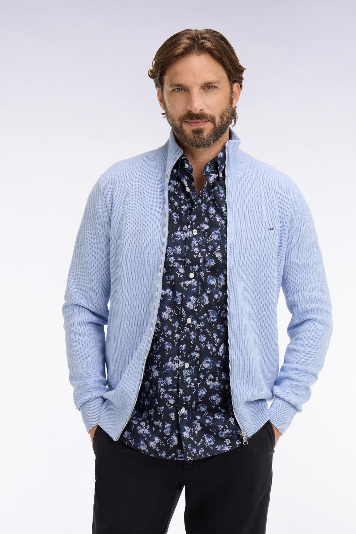 Cardigan zippé en coton ciel