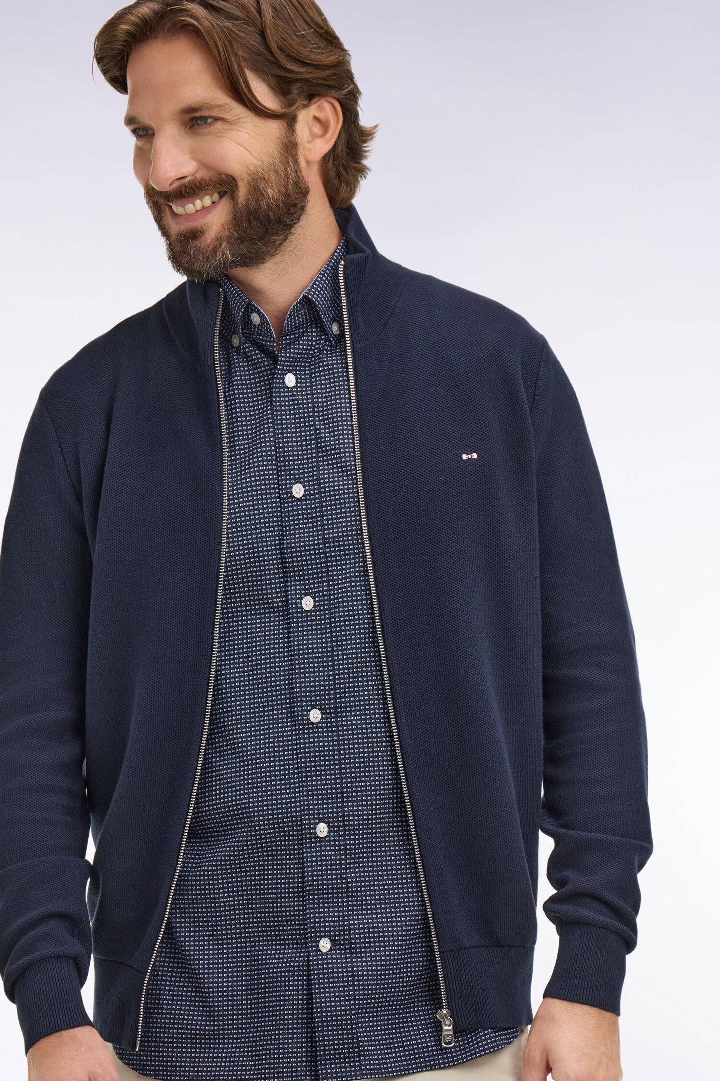 Cardigan zippé en coton marine