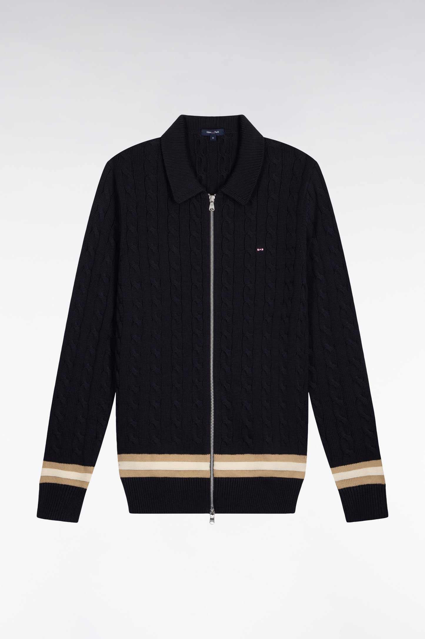 Cardigan zippé à torsade en coton marine