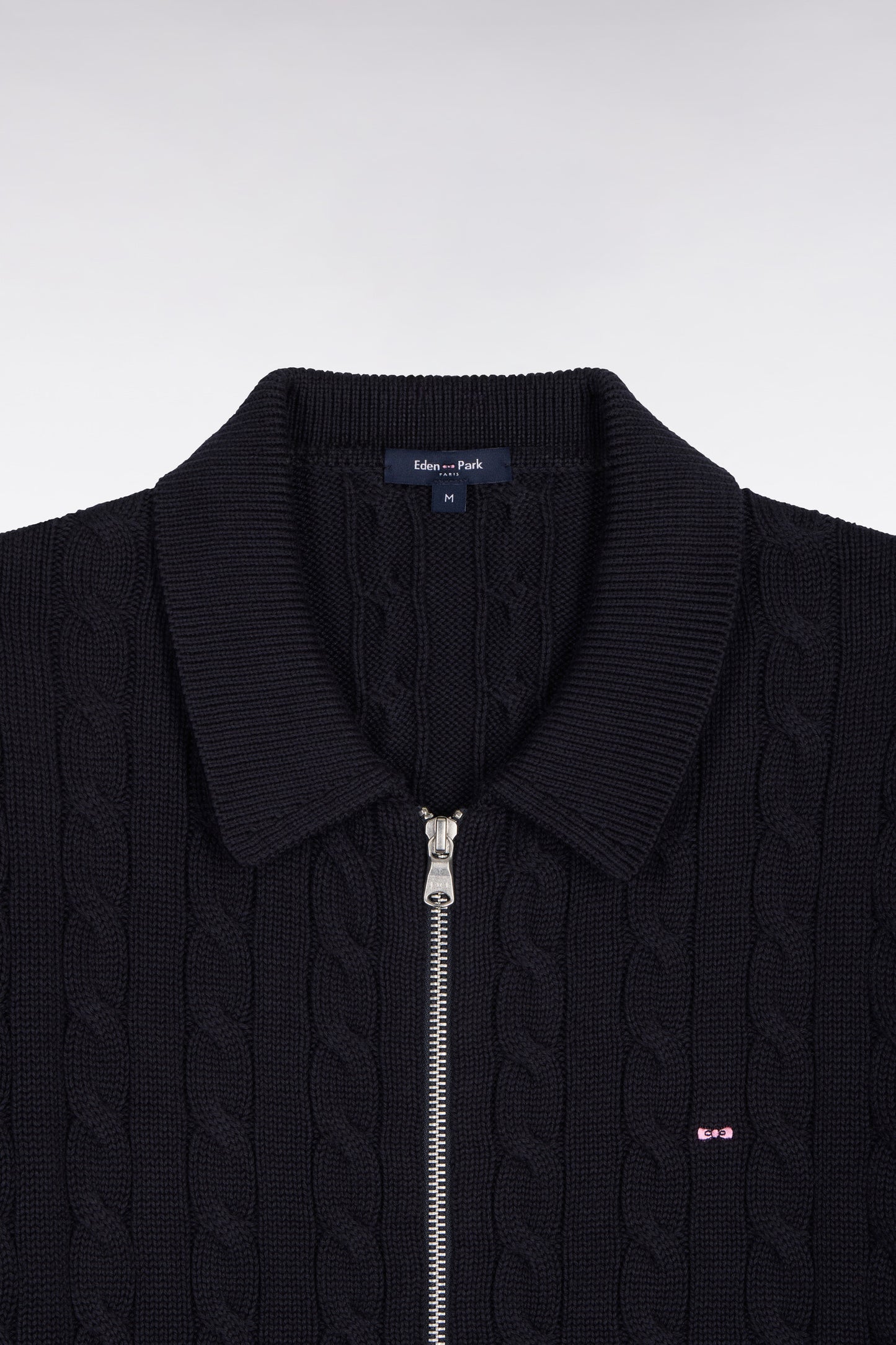 Cardigan zippé à torsade en coton marine