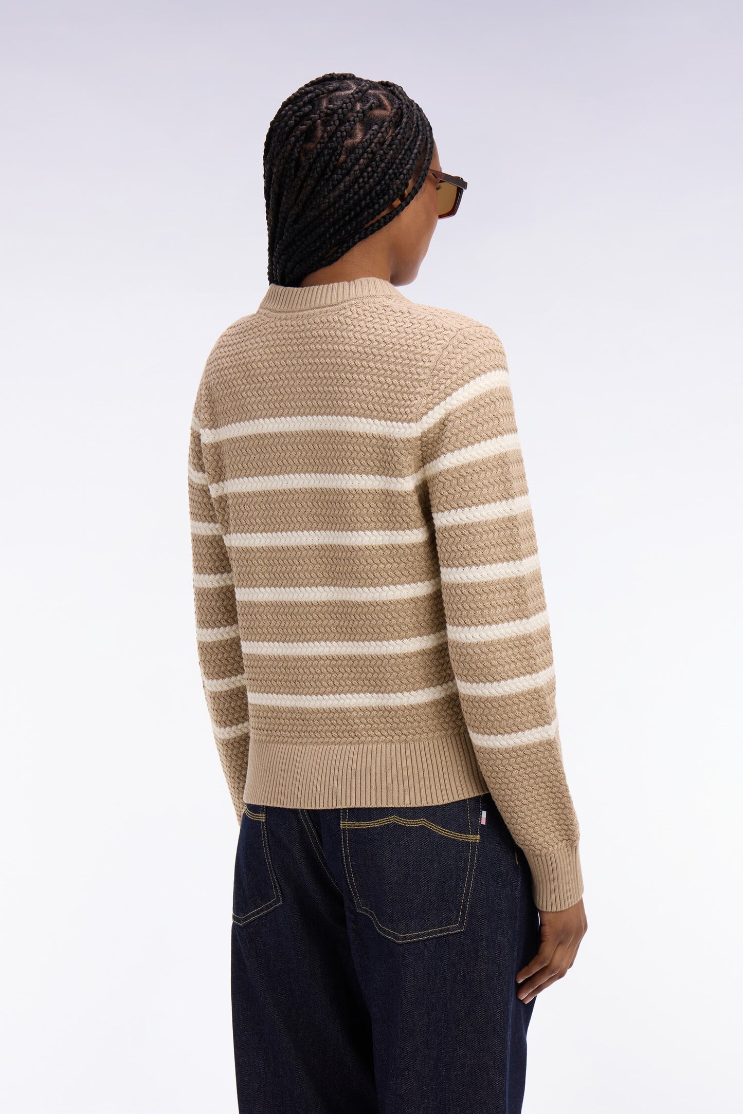 Cardigan marinière en maille tressée beige