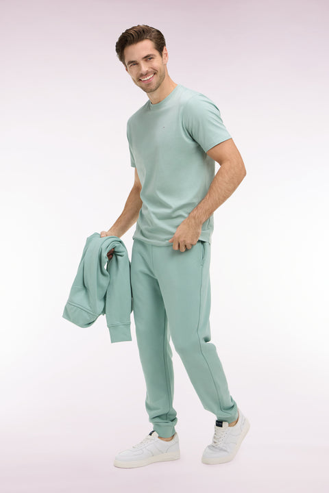 Jogging uni en molleton coton vert d'eau coupe regular - Image 1
