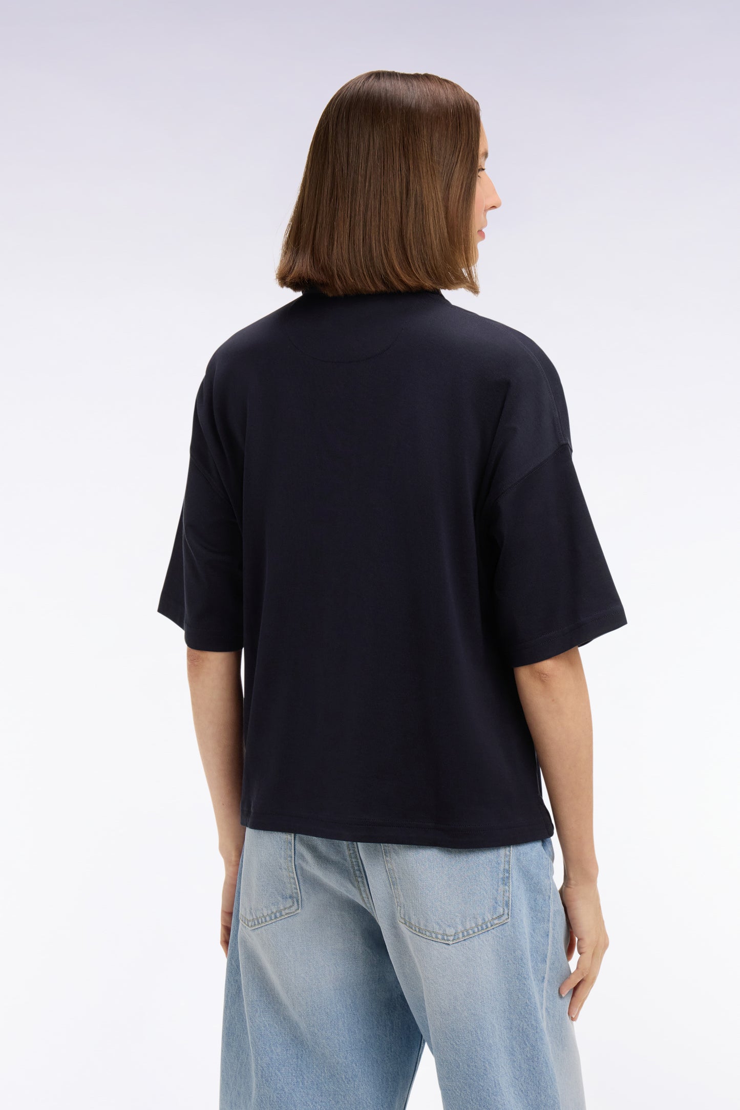 Relaxed-fit navy Pima cotton short-sleeved jersey