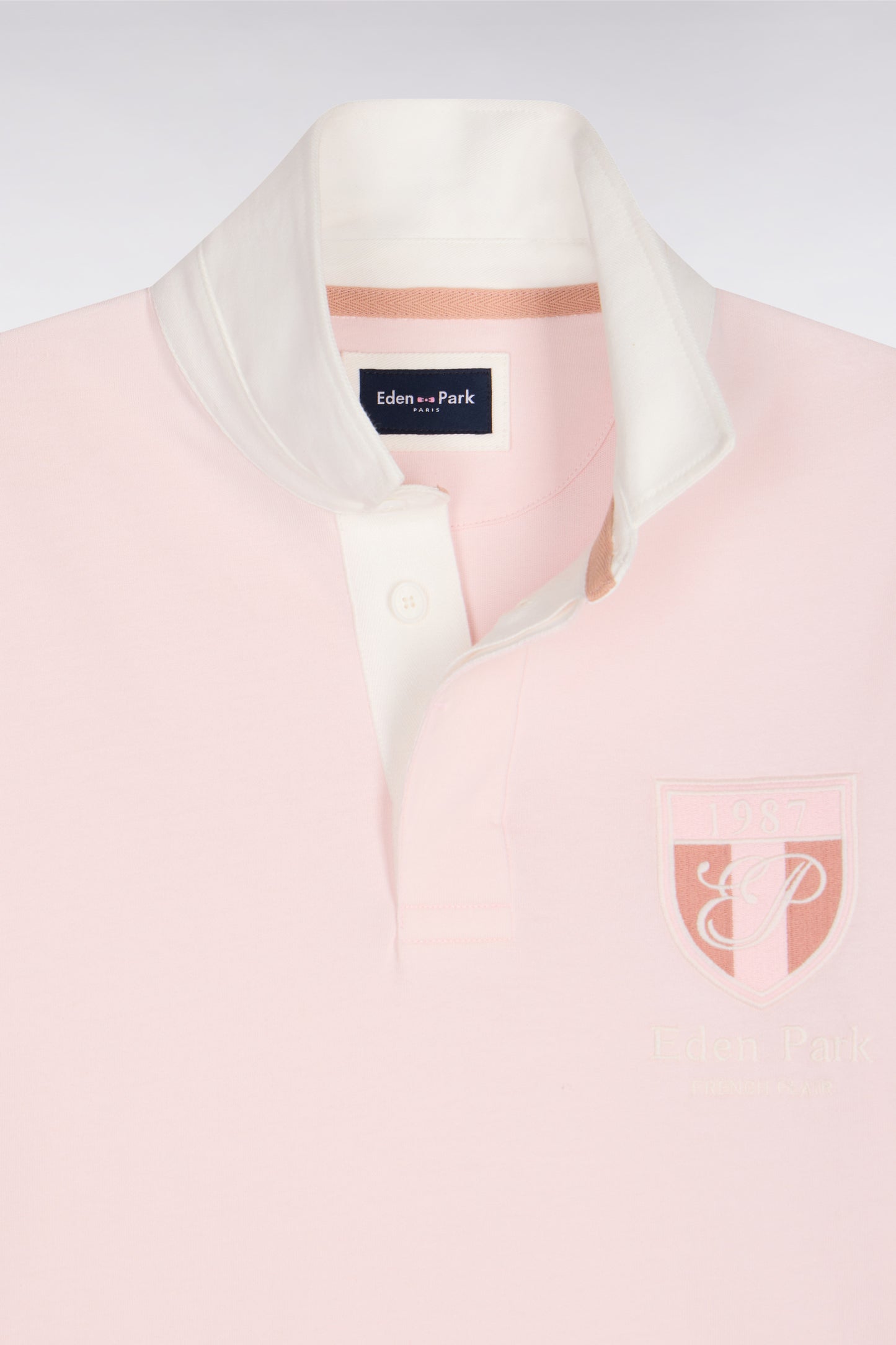 Maillot à manches courtes en jersey de coton rose écusson brodé coupe regular