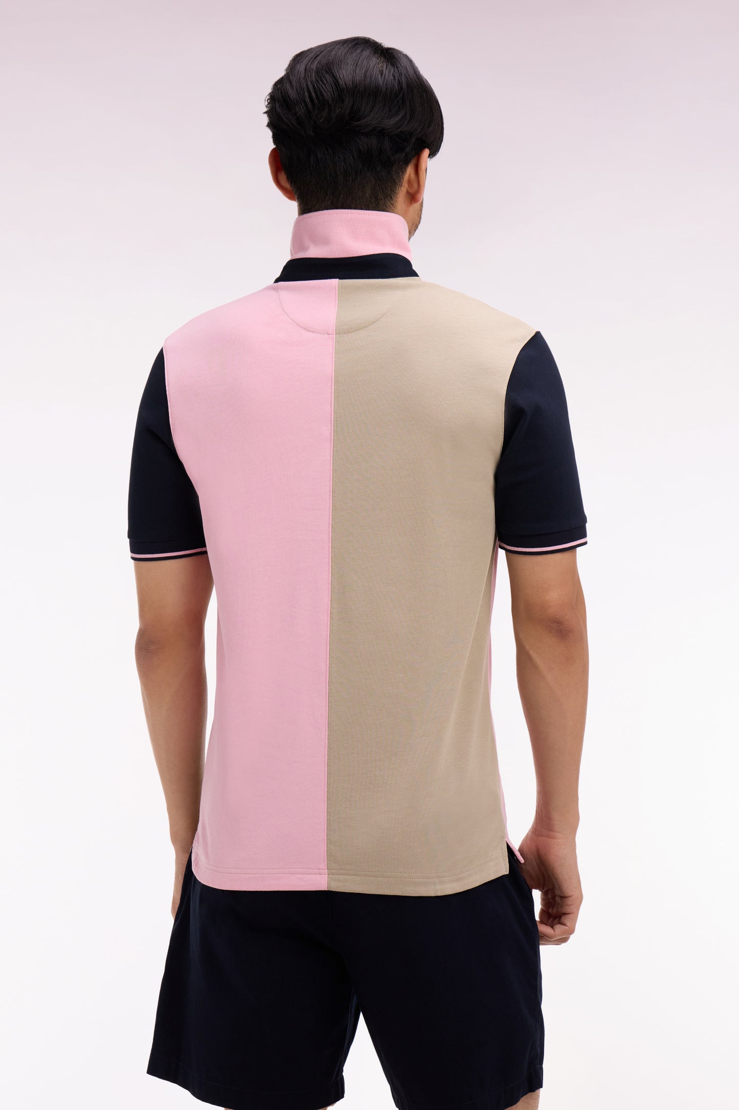 Short-sleeved jersey in two-tone pink and beige cotton with embroidery 10 Regular fit