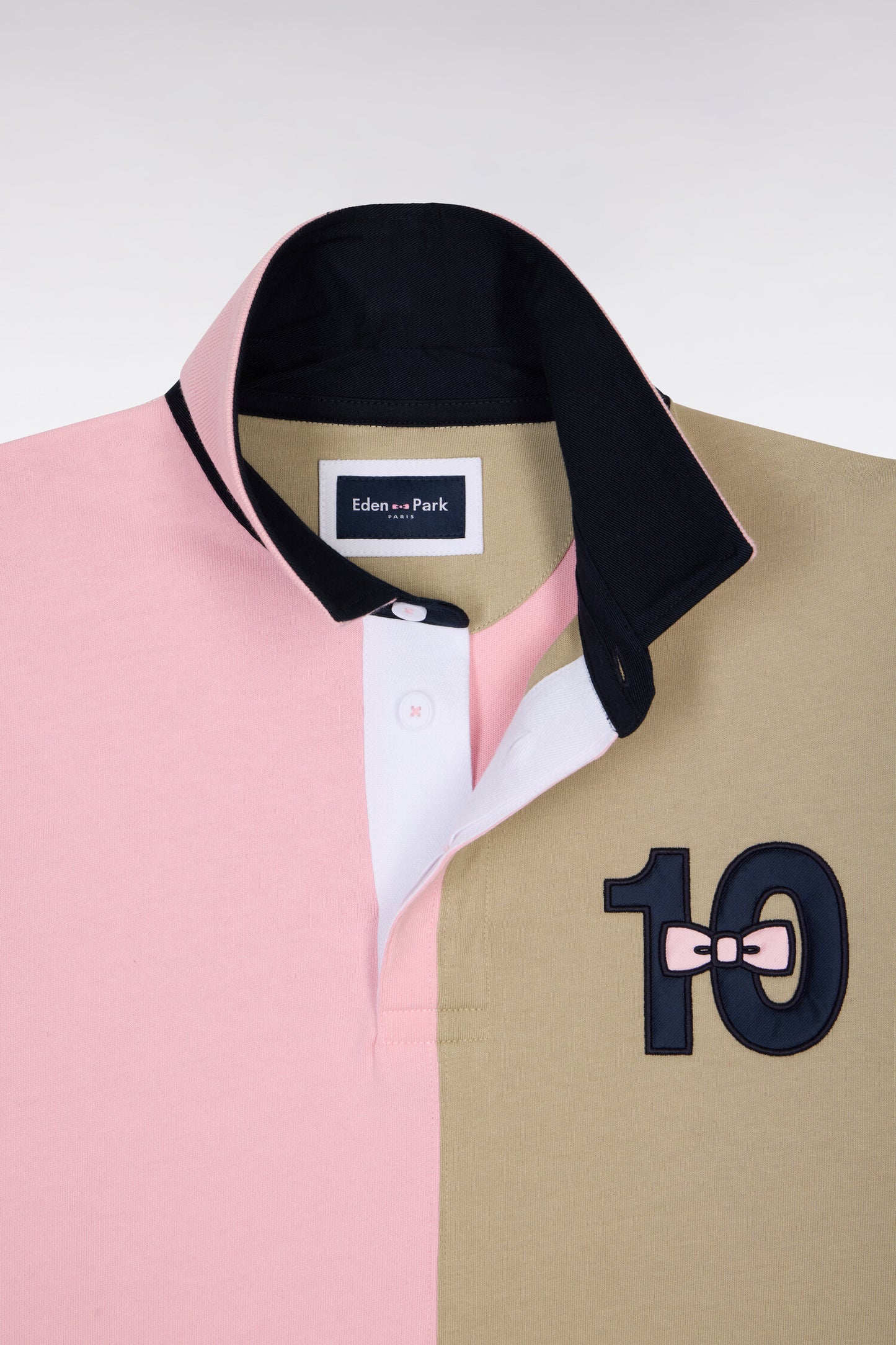 Short-sleeved jersey in two-tone pink and beige cotton with embroidery 10 Regular fit