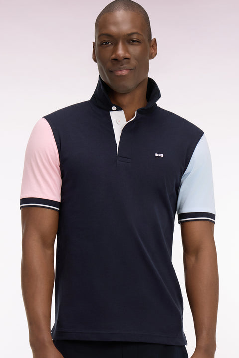 Maillot à manches courtes en jersey coton marine colorblock coupe regular - Image 1