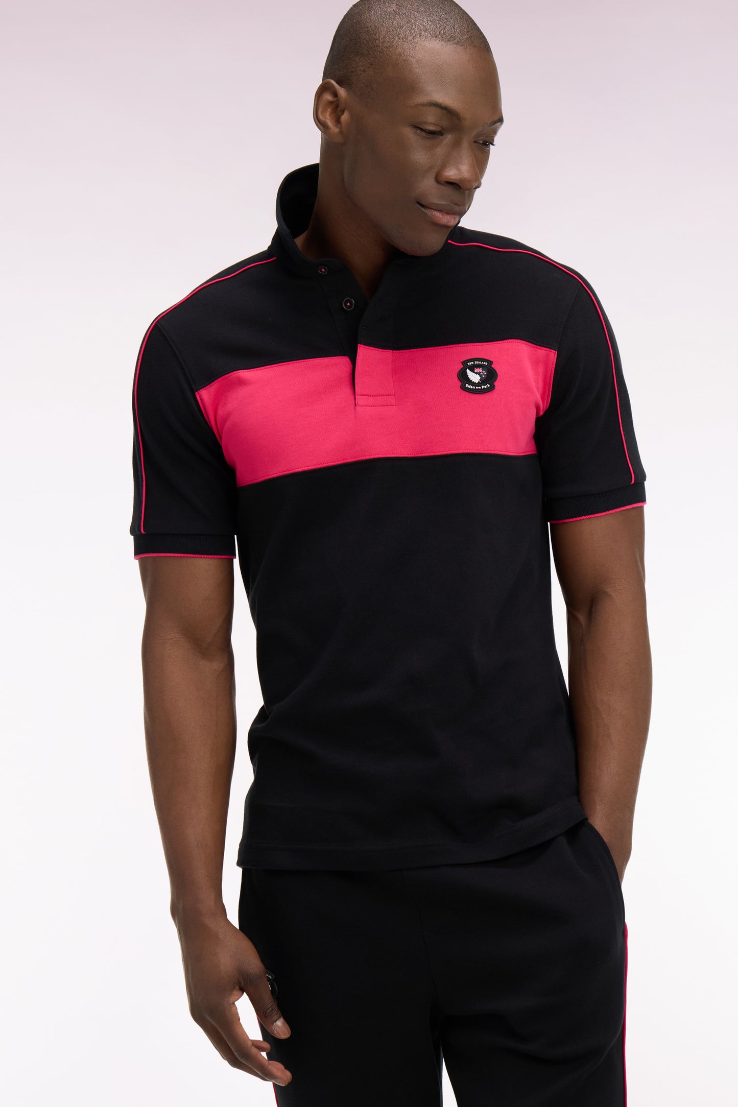 Maillot à manches courtes Nouvelle Zélande en coton noir coupe regular