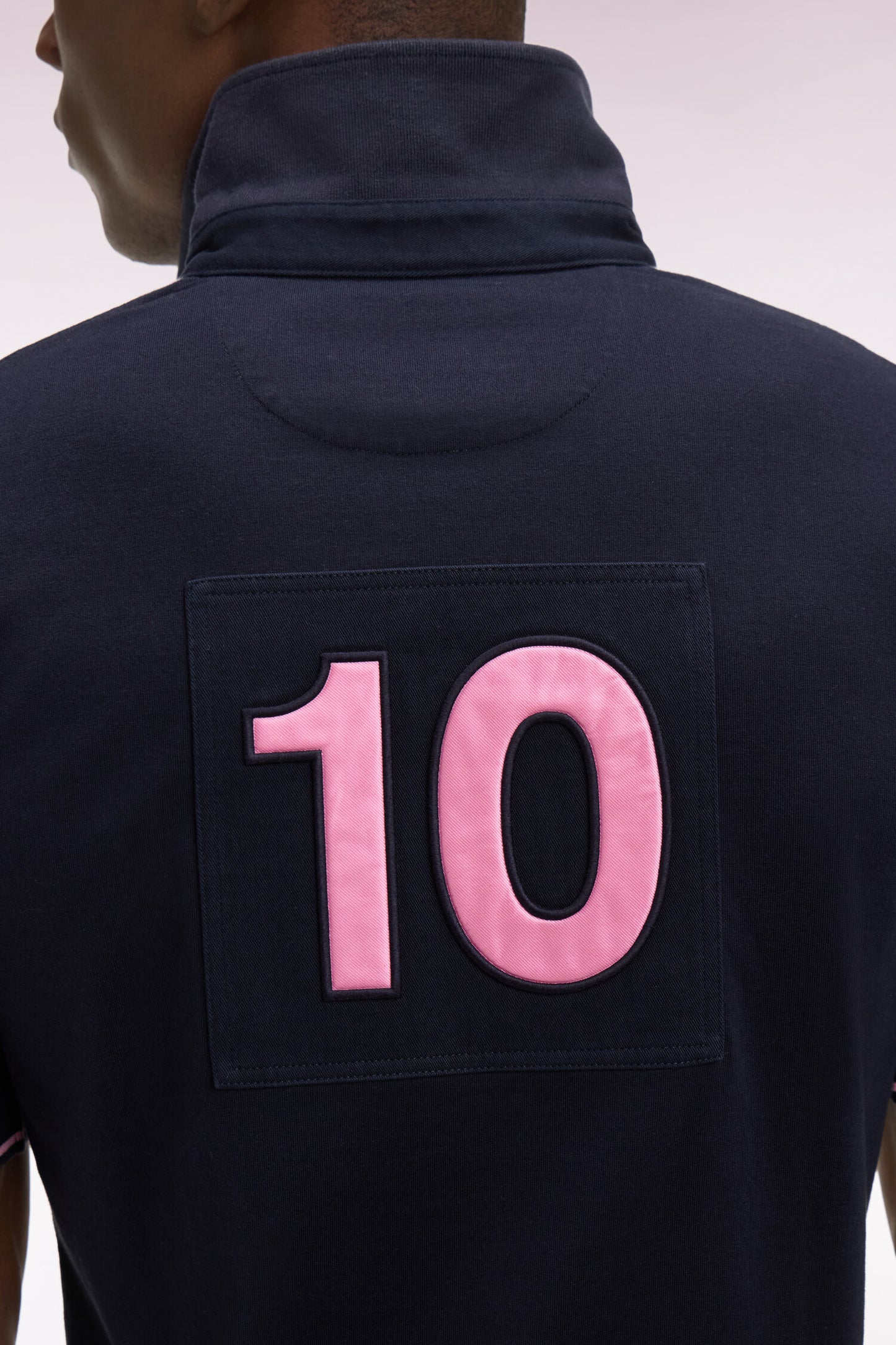 Maillot à manches courtes en coton blanc et marine coupe regular