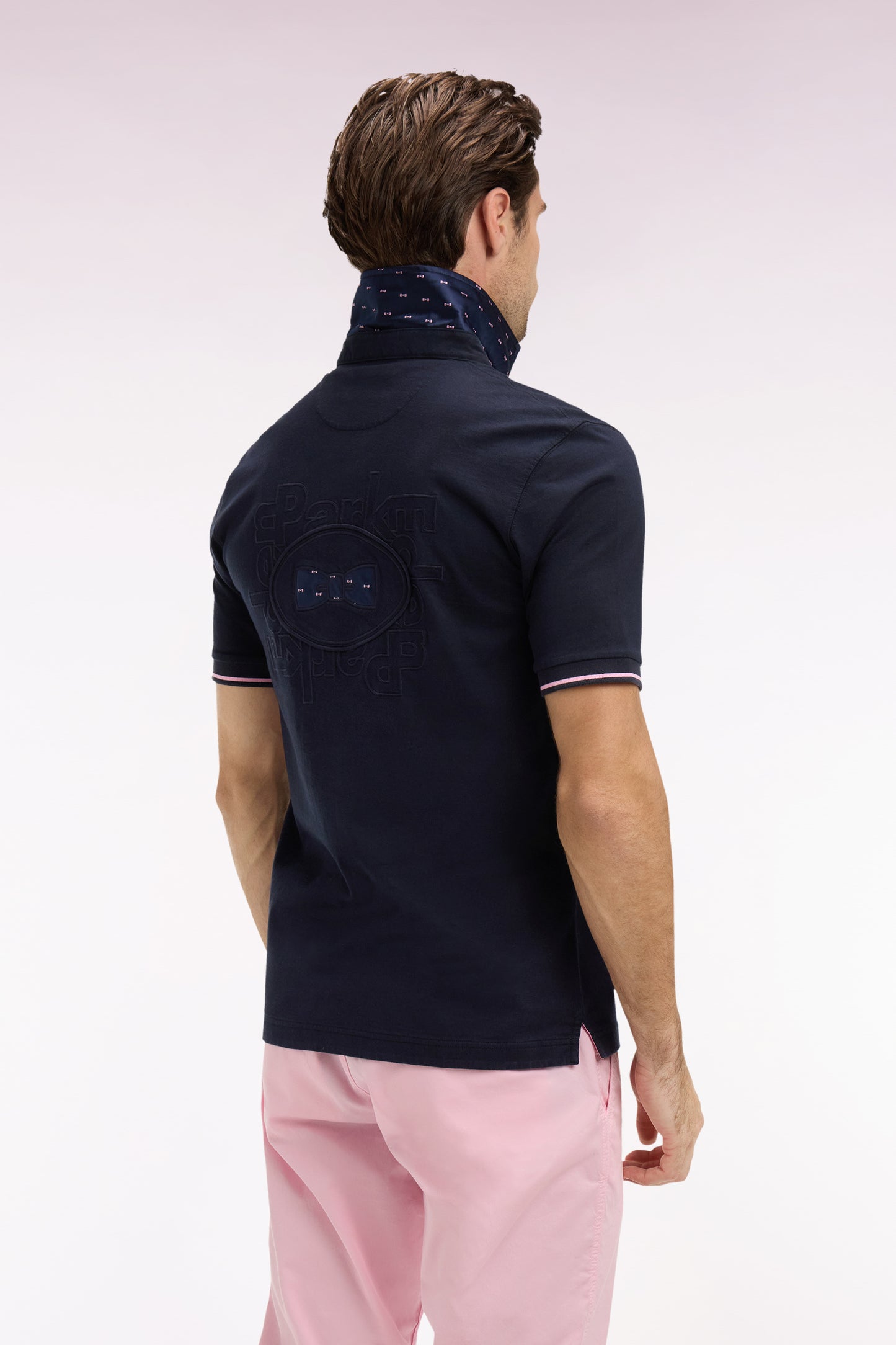 Maillot à manches courtes en coton marine broderie dos coupe regular