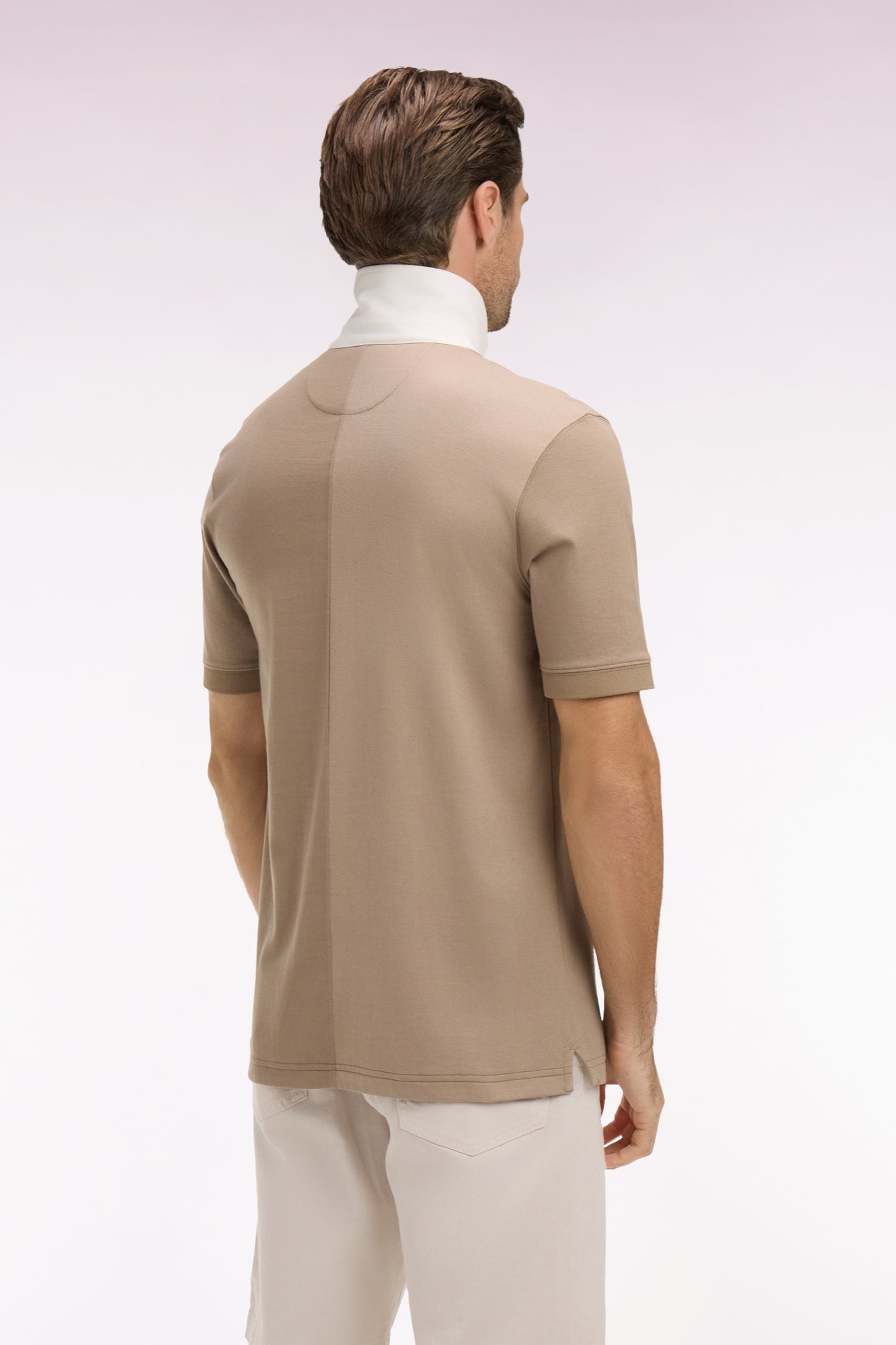 Maillot à manches courtes à découpes verticales en coton beige coupe regular