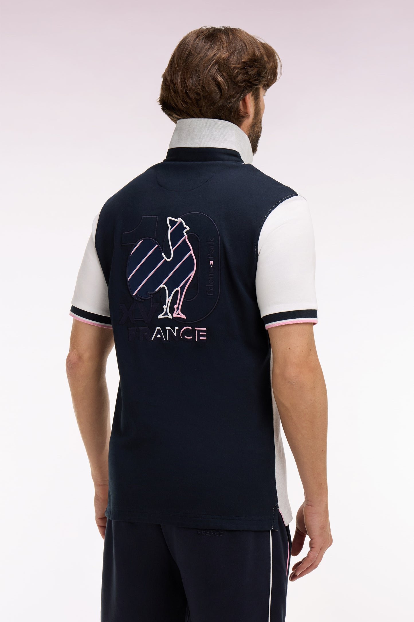 Maillot à manches courtes XV de France en coton gris et marine brodé coupe regular