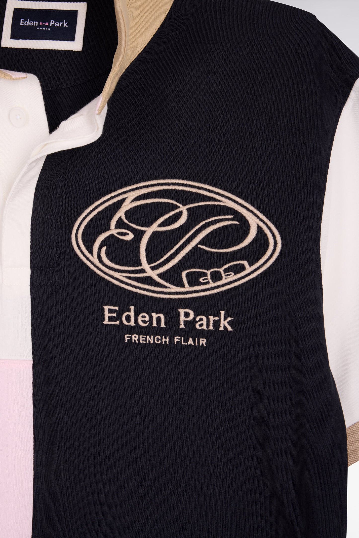 Maillot à manches courtes marine découpes graphiques et broderie coupe regular