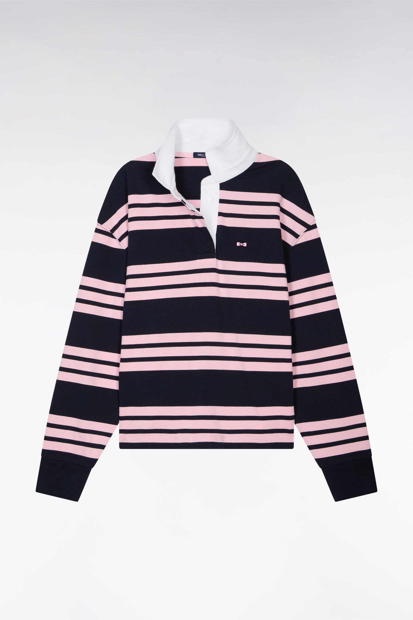 Maillot à manches longues rayé marine et rose coupe oversized