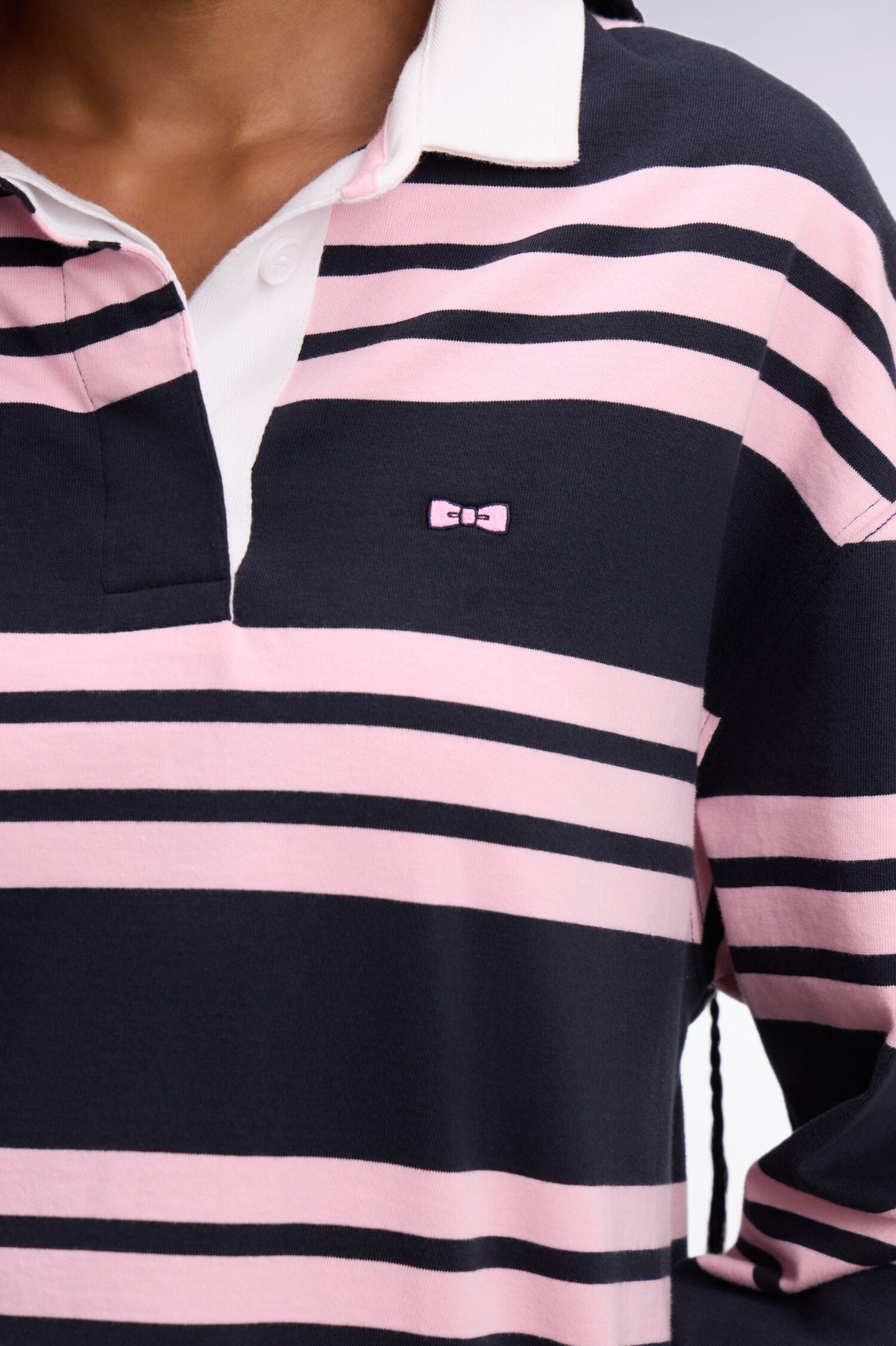 Maillot à manches longues rayé marine et rose coupe oversized