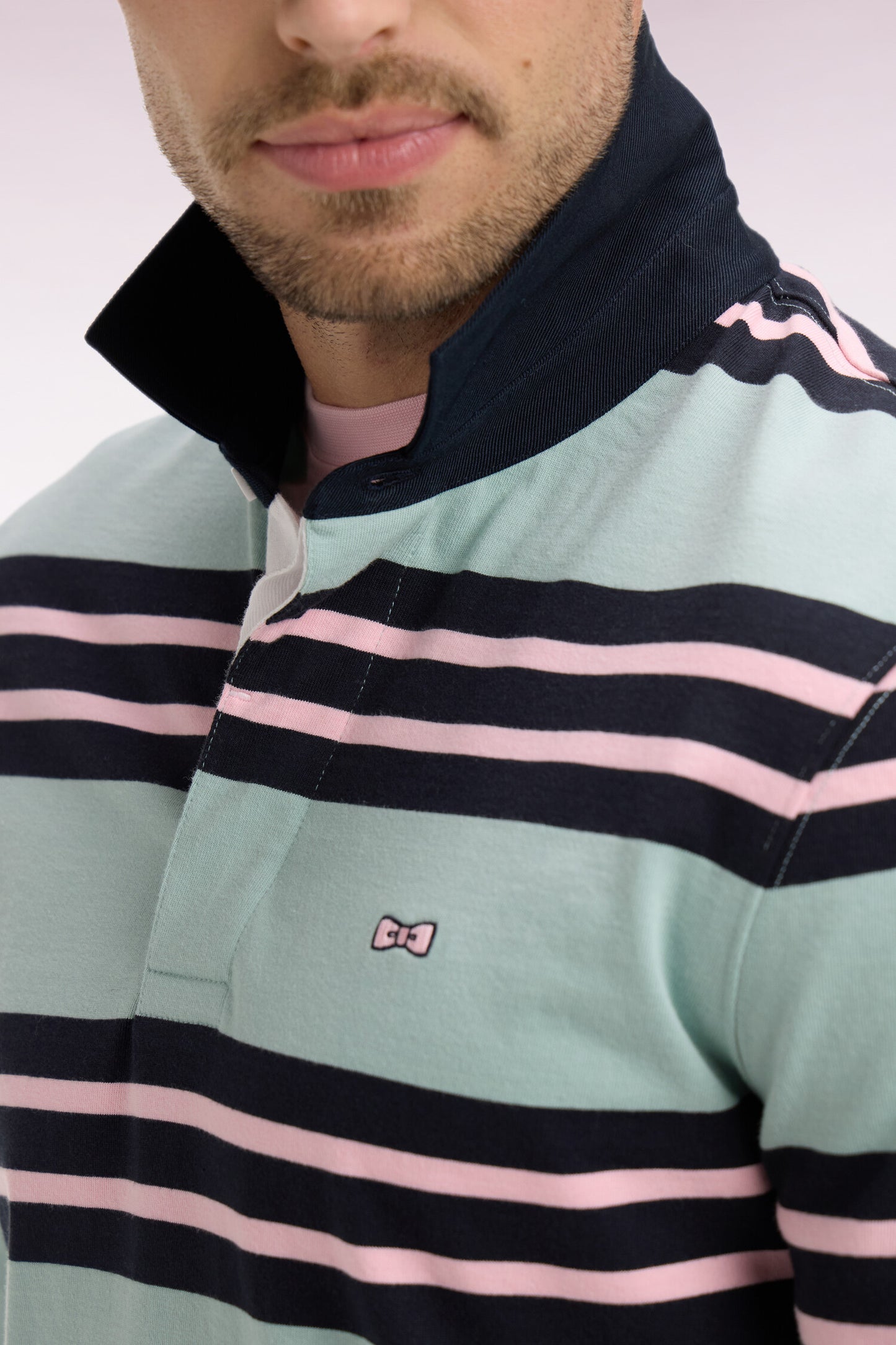 Maillot à manches longues en coton rayé vert d'eau