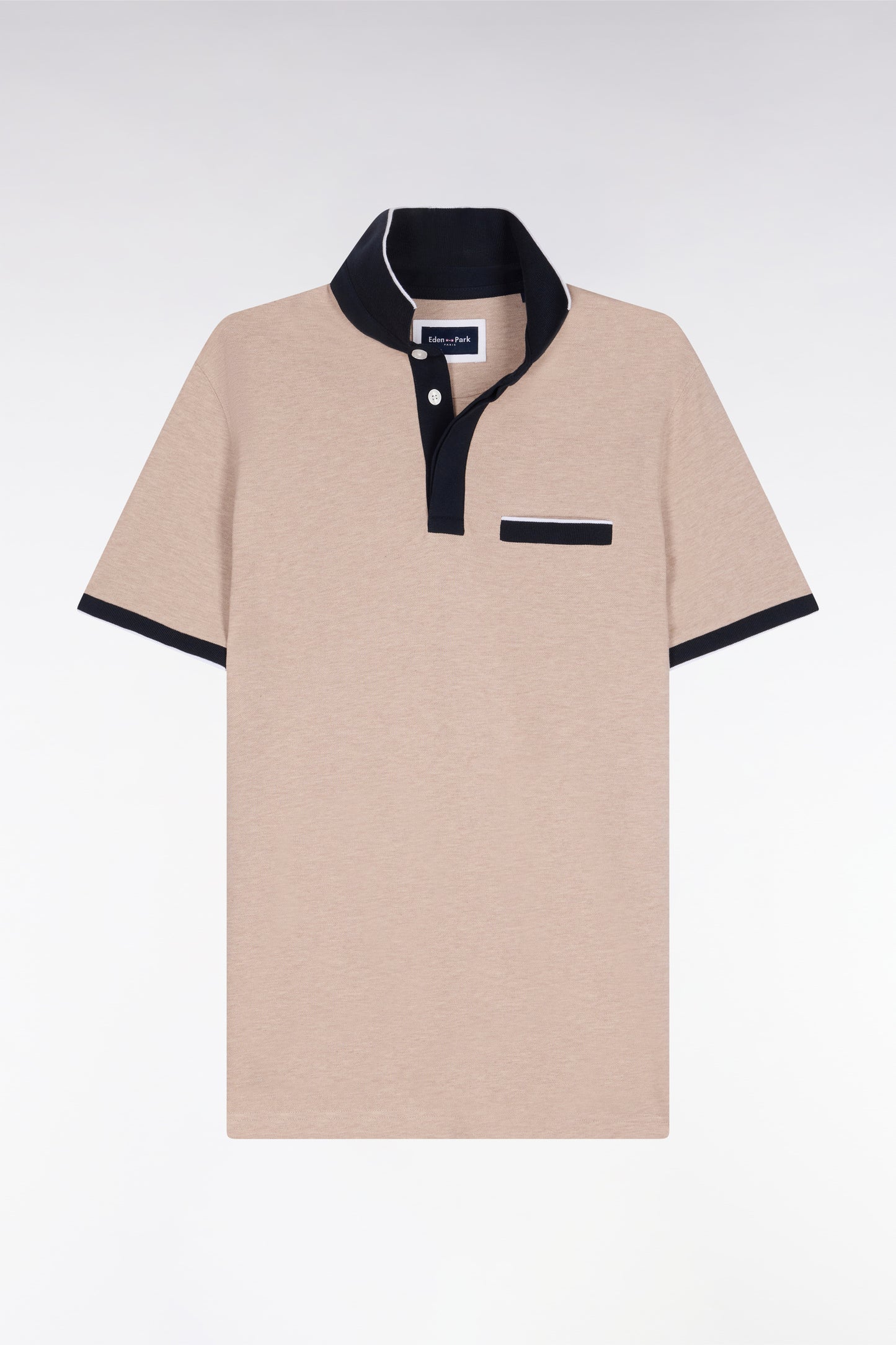 Polo manches courtes en piqué coton stretch beige coupe slim