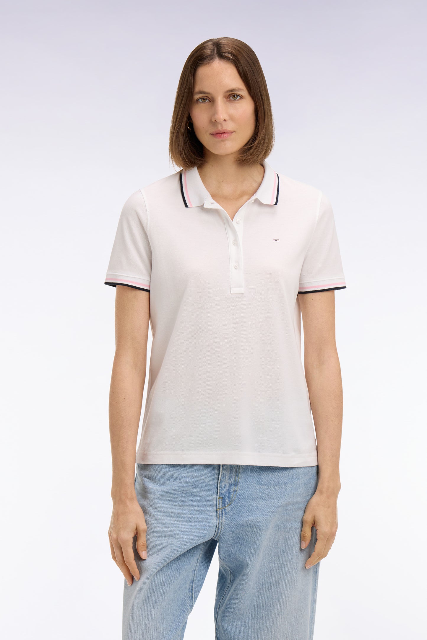 Polo à manches courtes en coton blanc coupe regular