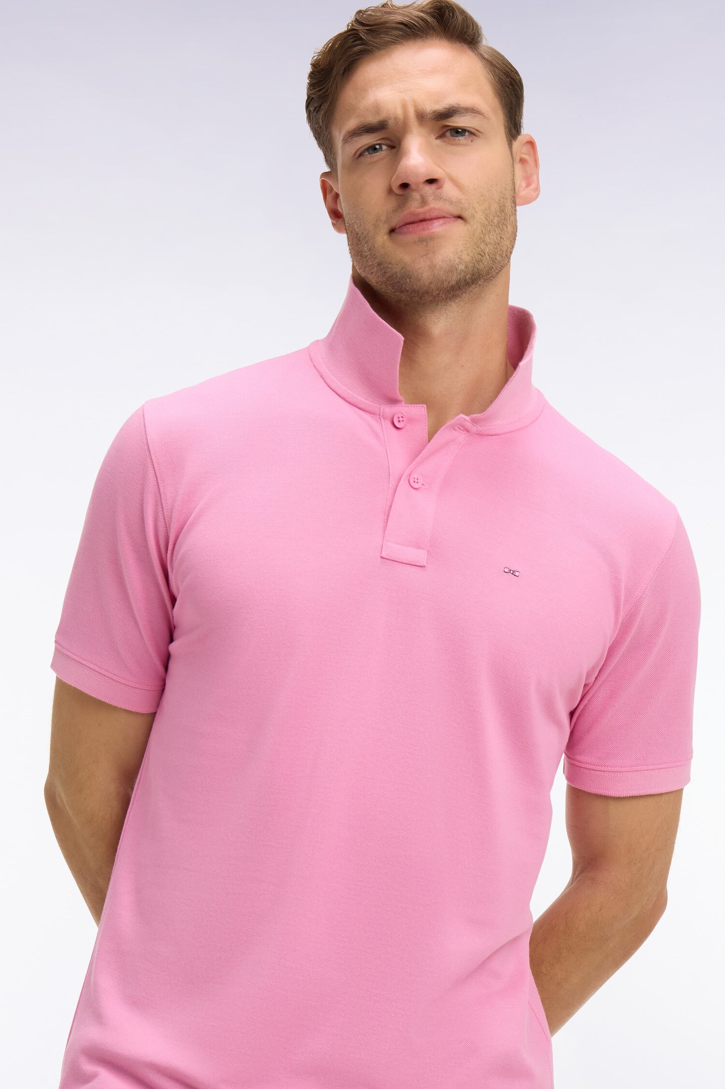 Polo à manches courtes en coton rose coupe regular