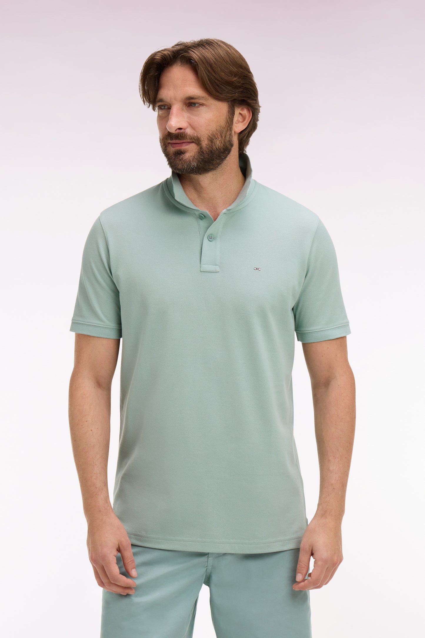 Polo à manches courtes en coton vert d'eau coupe regular
