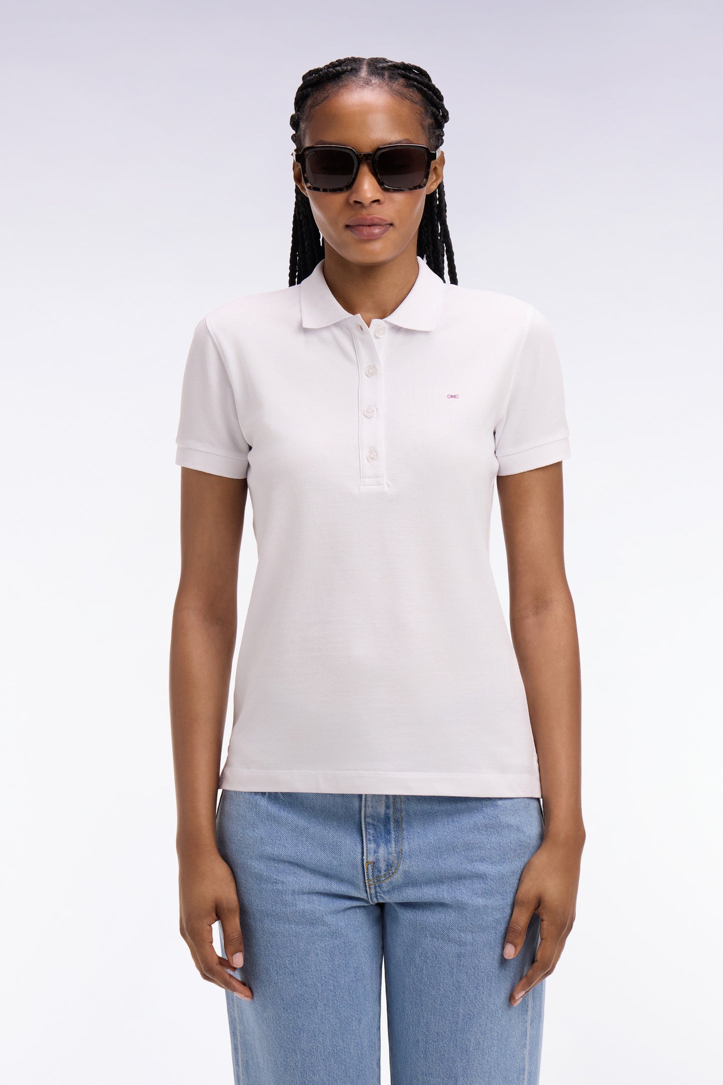 Polo à manches courtes en coton stretch blanc