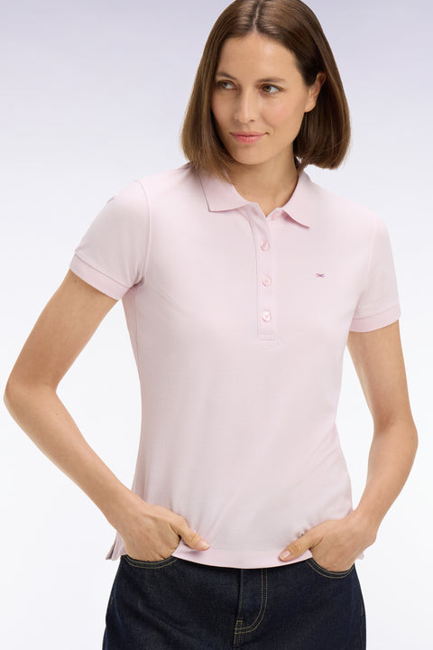 Polo à manches courtes en coton stretch rose - Image 1