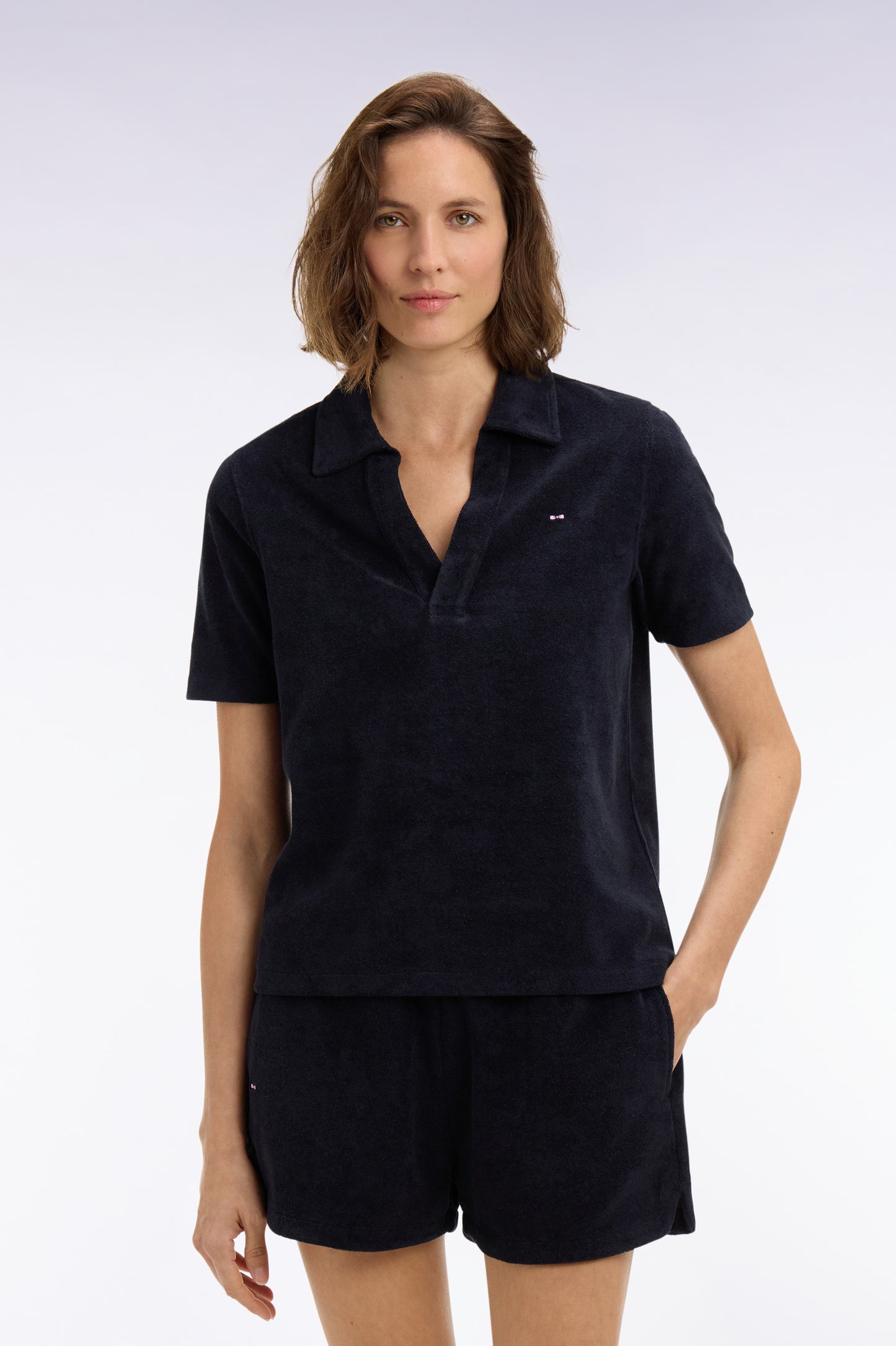 Polo à manches courtes en coton éponge marine coupe regular