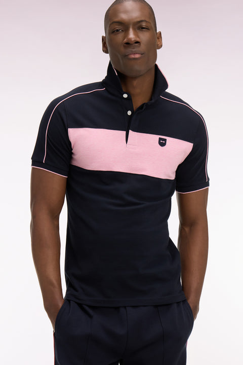 Polo à manches courtes en coton stretch rose coupe slim - Image 1