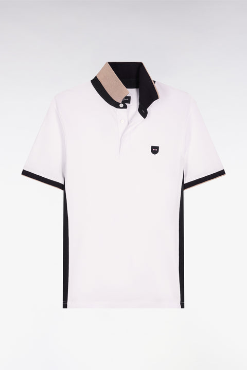 Polo manches courtes en coton blanc et découpes marine coupe slim - Image 2