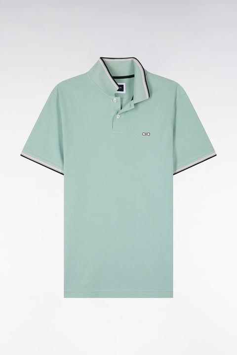 Polo à manches courtes en coton vert d'eau détails rayés coupe regular - Image 2