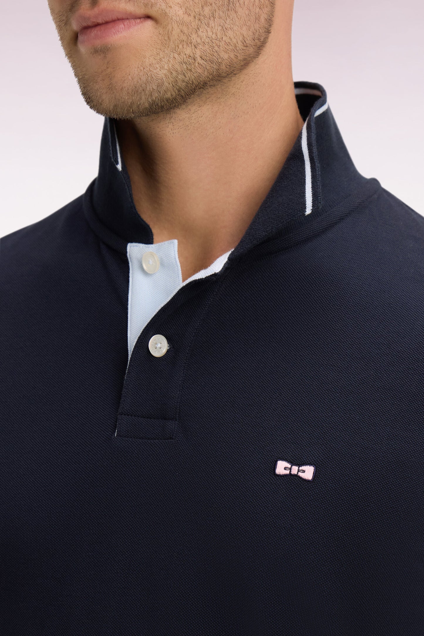 Polo à manches courtes en coton marine et kaki