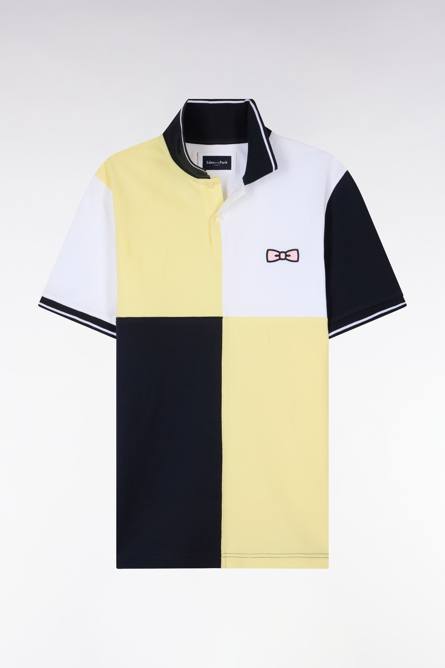 Polo à manches courtes en coton jaune clair à cadrans coupe regular