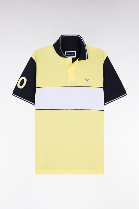 Polo à manches courtes en coton jaune clair et marine coupe regular - Image 2
